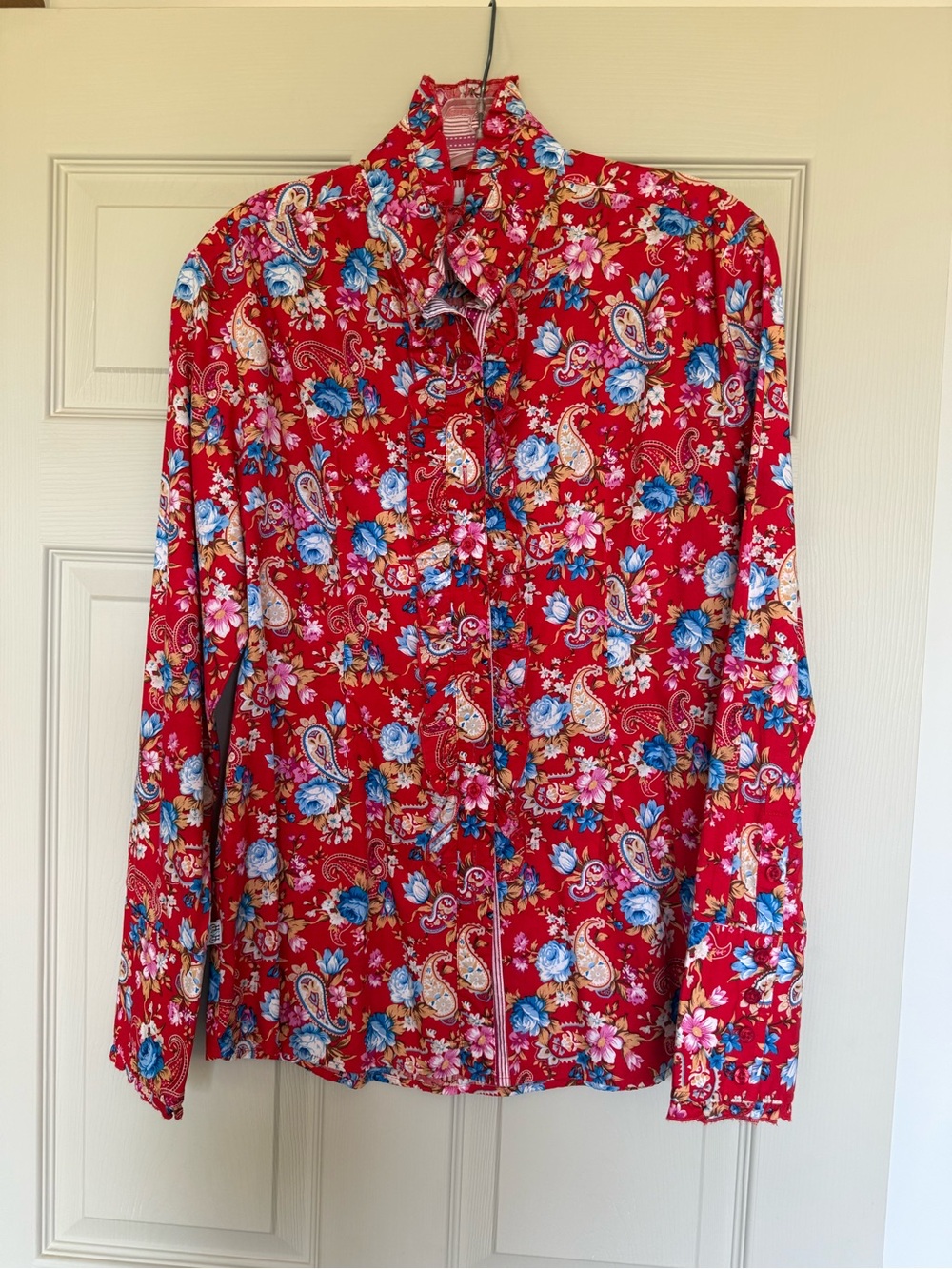 Women's Red Floral Paisley Button-Down Shirt